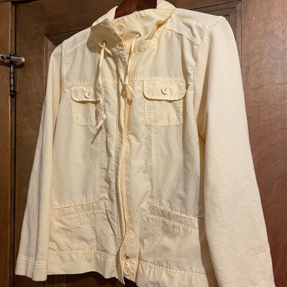 SO SOFT!! Croft & Barrow L Yellow Knit Woven Cotton Zip Button Sweatshirt Jacket - Picture 2 of 15